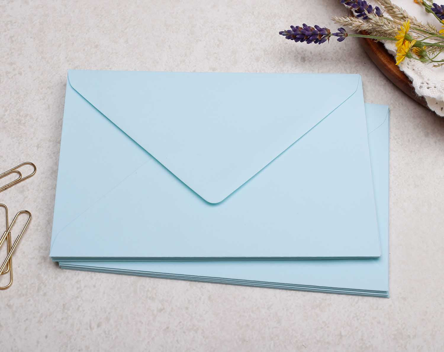 light blue coloured C6 premium envelopes