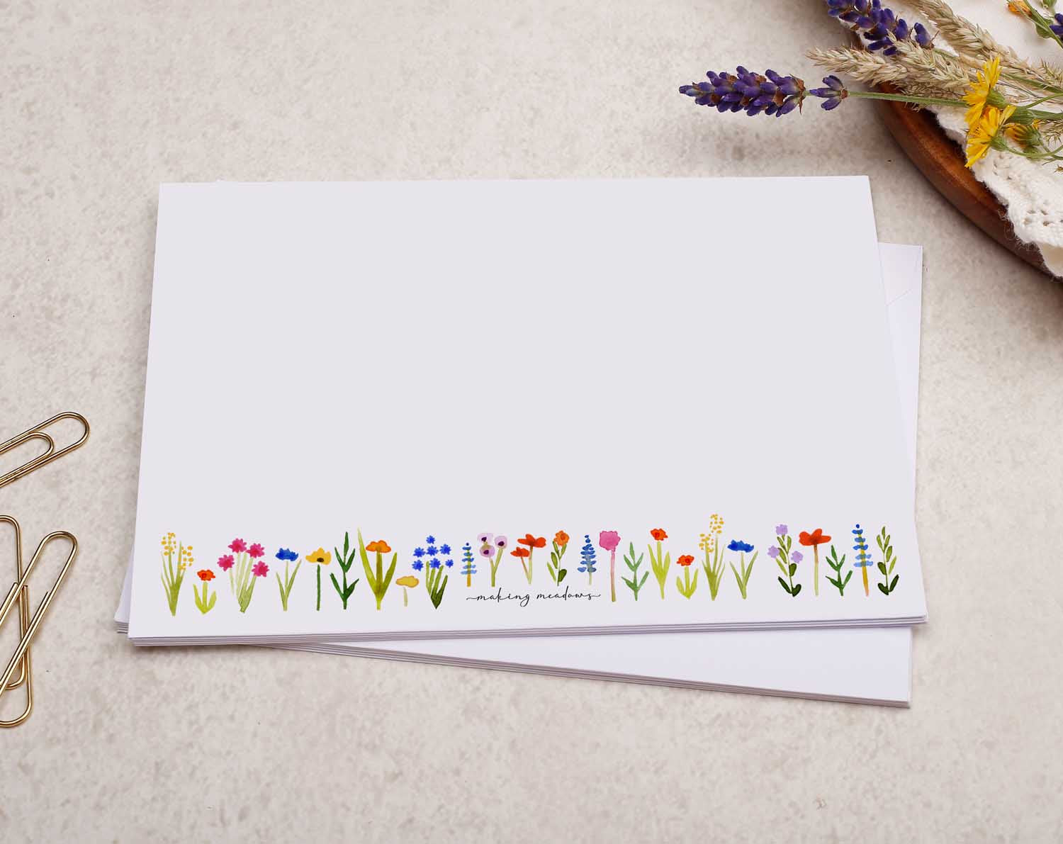 pretty decorated C6 white envelope with a Pretty Floral, Ditsy Flower Border Design