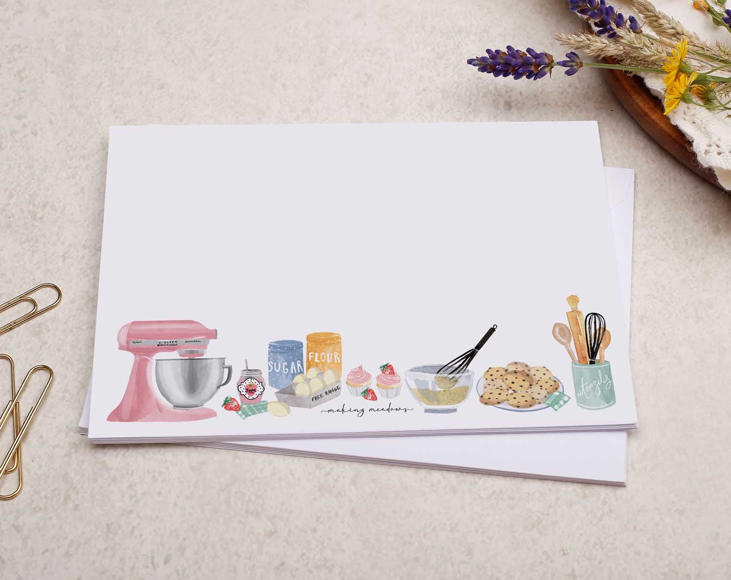 A pretty decorated C6 white envelope with a Pretty Cake Baking, Star Baker Design. 