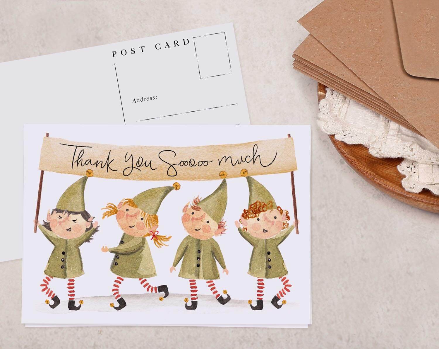 Festive Elf Thank You So Much Christmas Postcard. Post Cards designed by Making Meadows