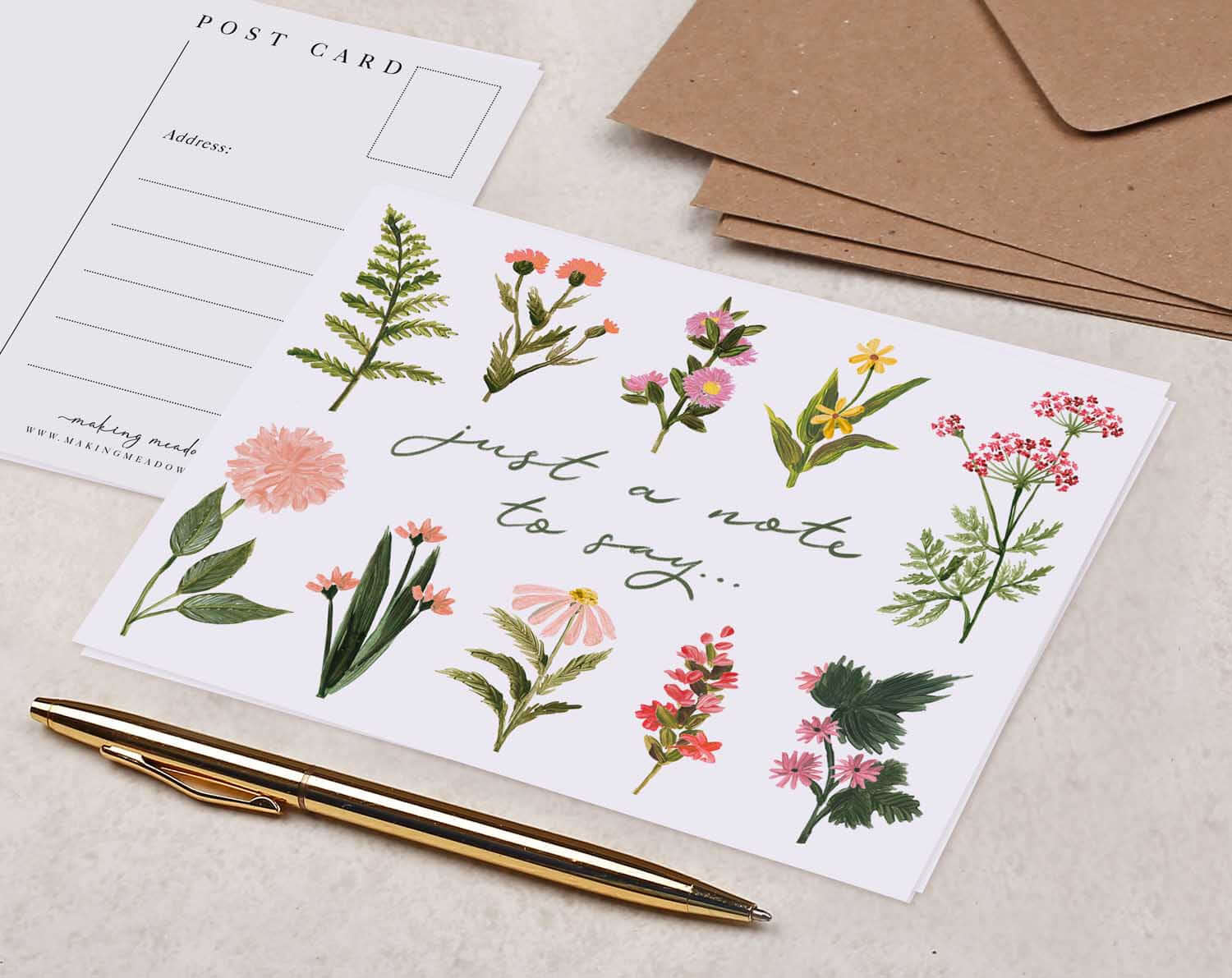 Floral Just A Note To Say Postcard. Post Cards designed by Making Meadows