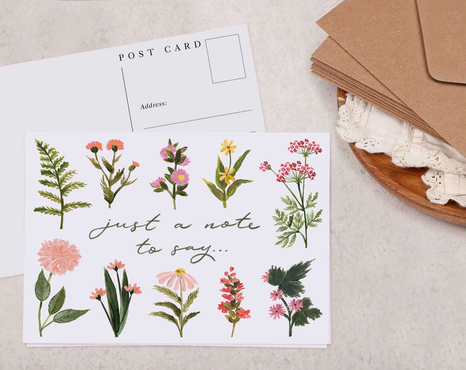 Floral Just A Note To Say Postcard. Post Cards designed by Making Meadows