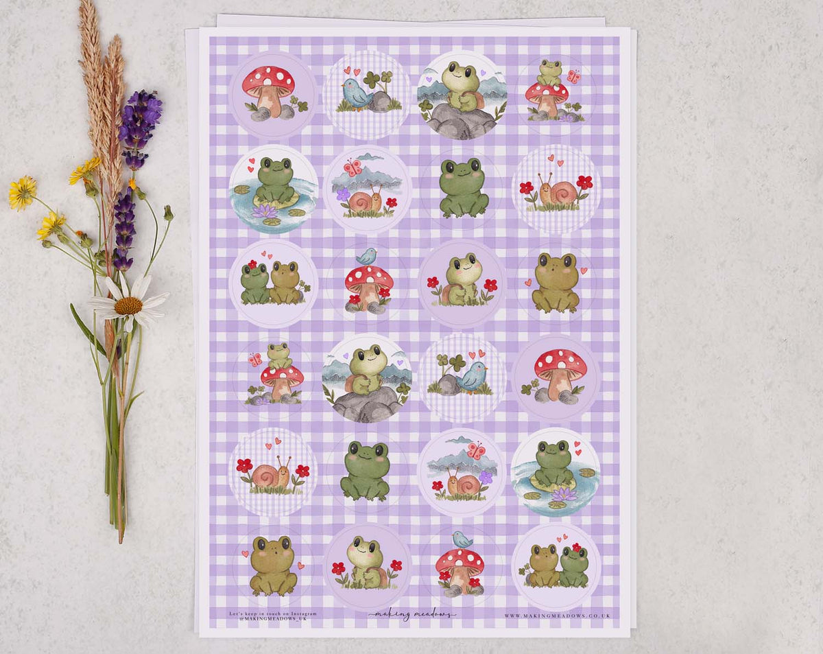 Personalised Children's Stationery Set sticker sheet featuring adorable frog designs and illustrations.
