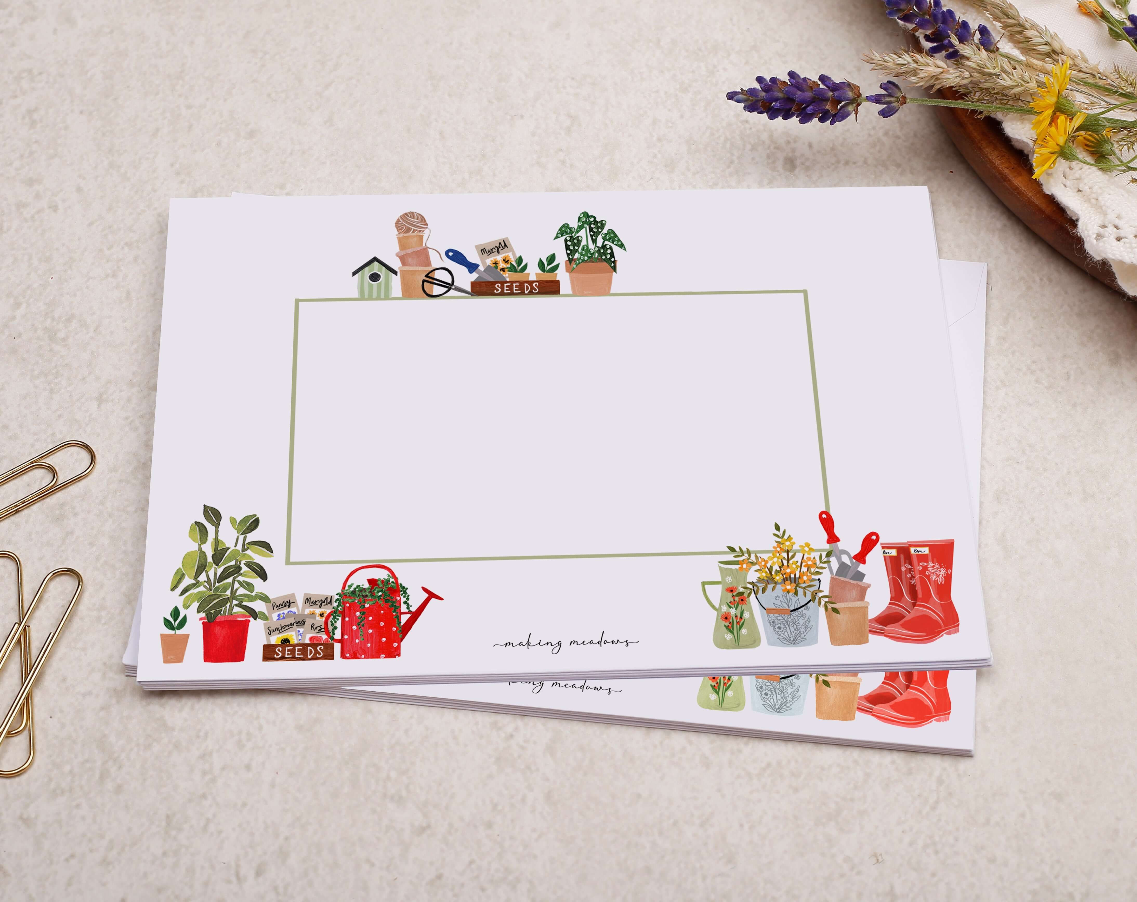 Garden Tools A5 Writing Paper & Envelope Set. Stationery designed by Making Meadows