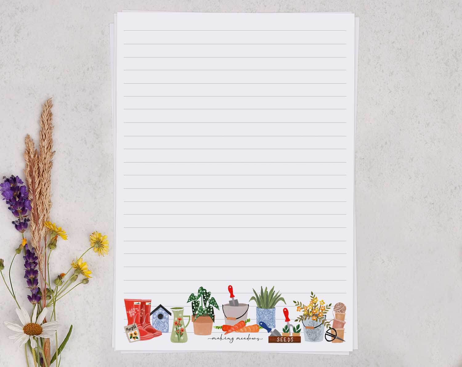 Garden Tools A5 Writing Paper & Envelope Set. Stationery designed by Making Meadows