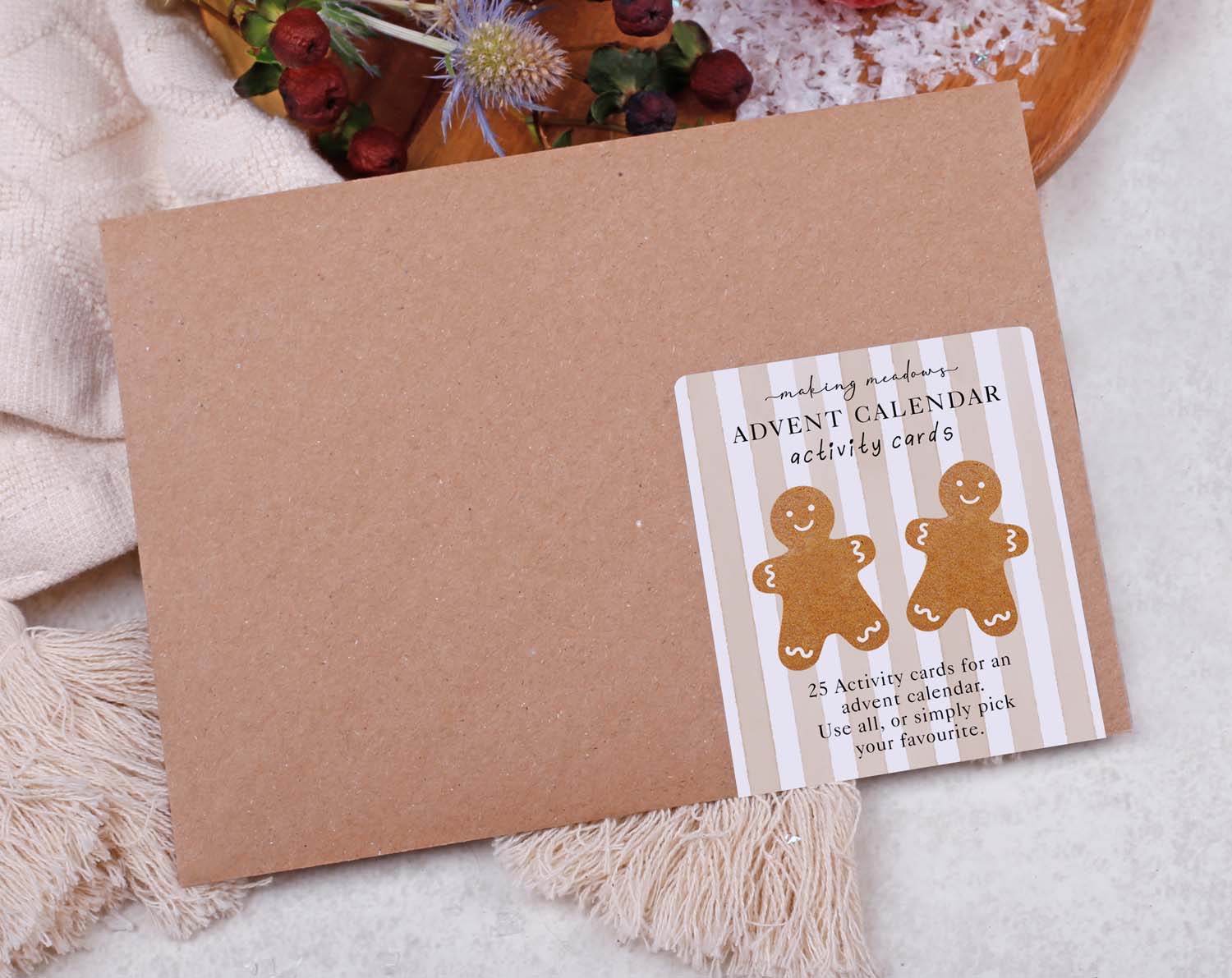 Gingerbread Activity Cards for Advent Calendar featuring gingerbread figures and activity details.