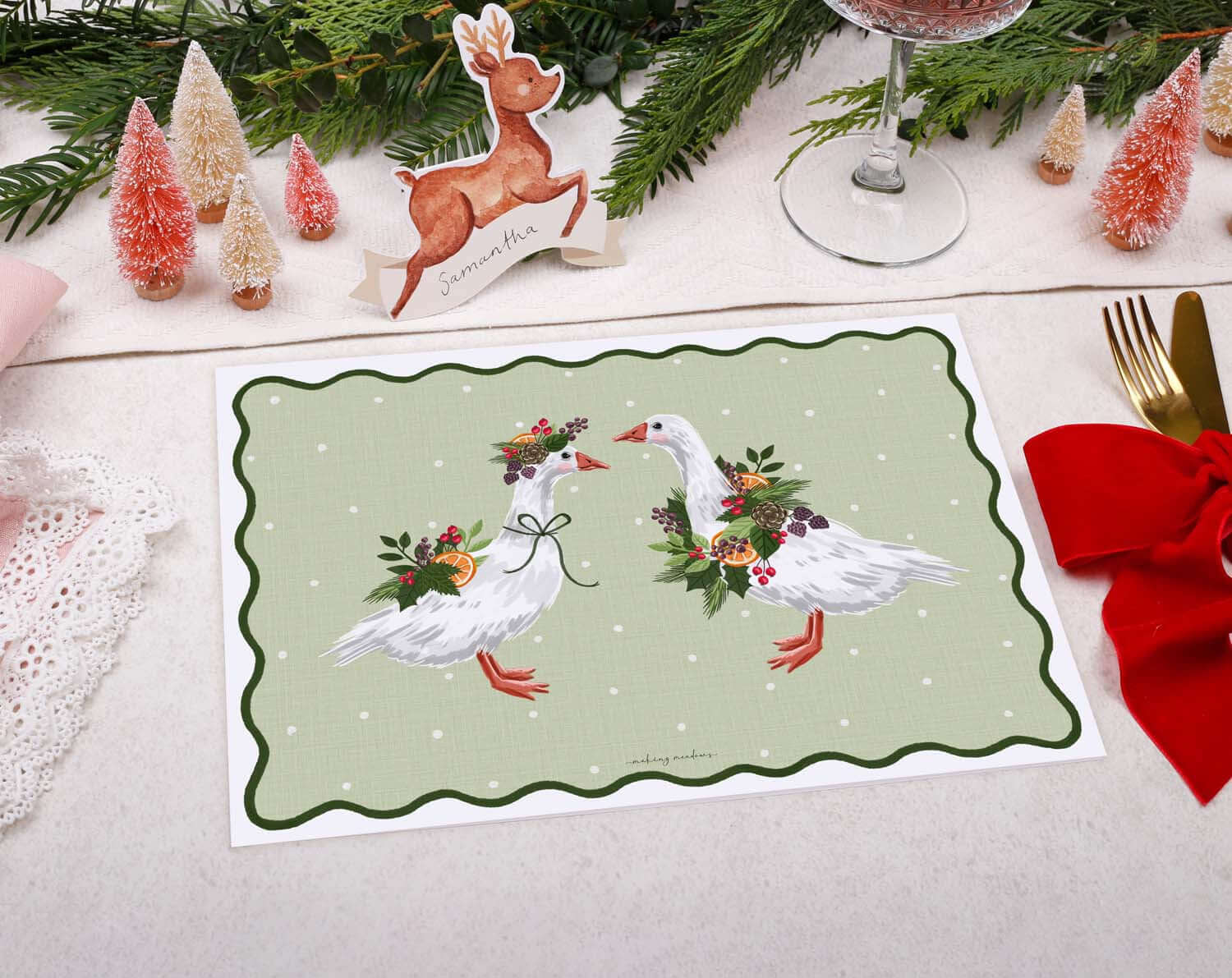 Goose Christmas Placemats designed by Making Meadows