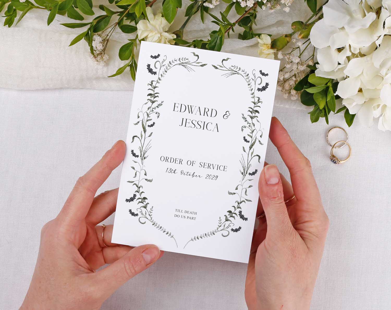 Gothic Order Of Service booklet for alternative wedding.