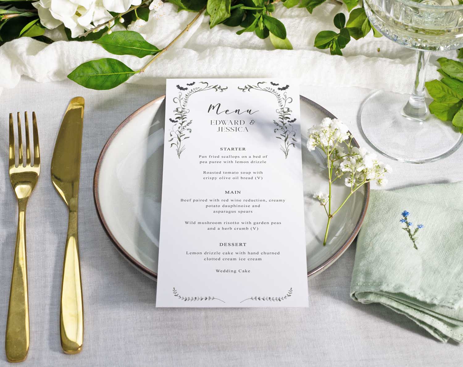 Gothic Wedding Menus for alternative and halloween inspired wedding day.