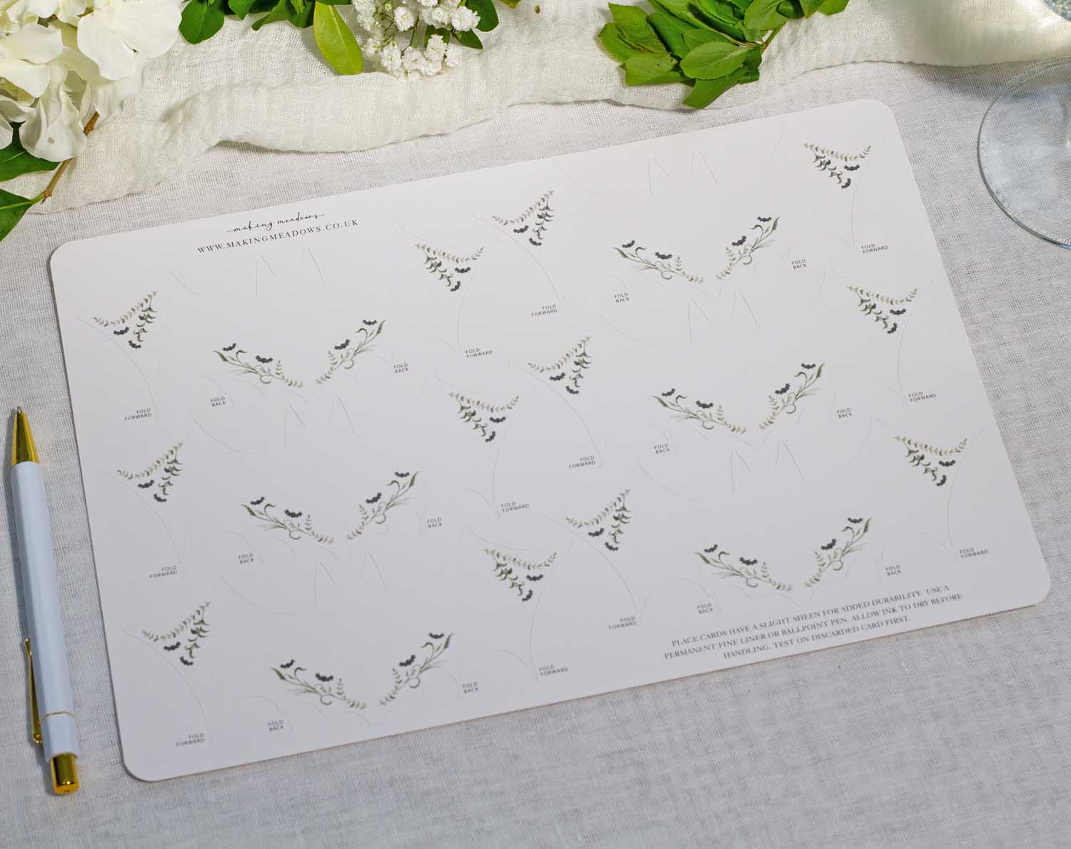 Gothic Wedding Place Cards design layout displaying unique bat shapes for seating assignments.