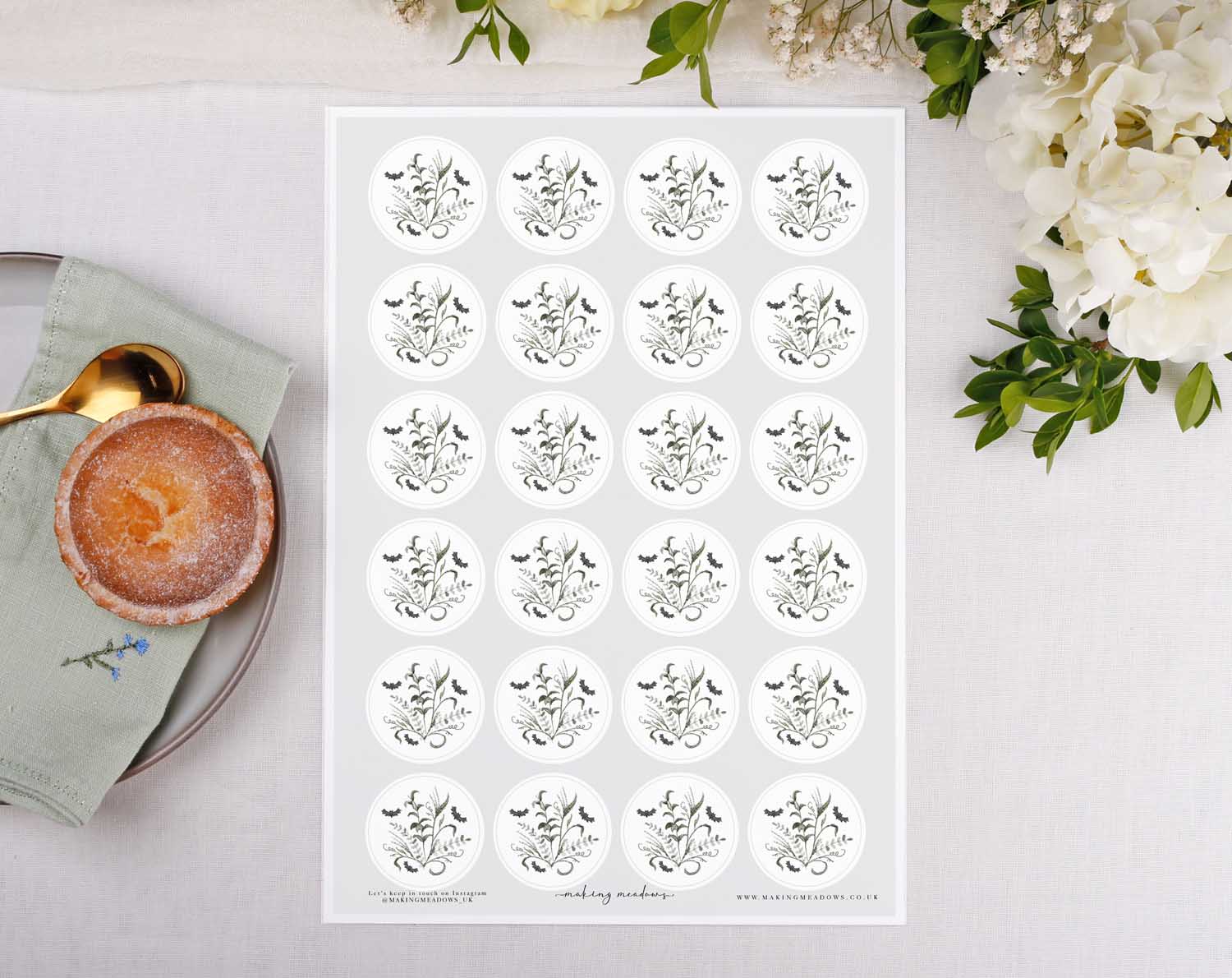 Gothic Wedding Stickers featuring illustrated vines and bats, perfect for envelope seals and wedding stationery.