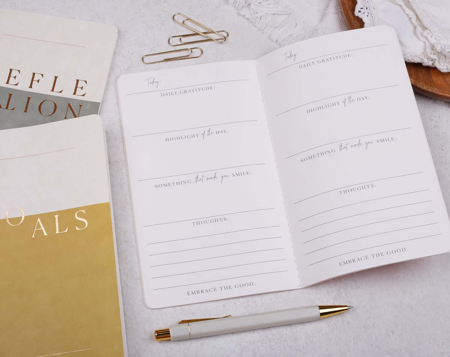 Gratitude Journal, Reflection Book & Goal Setting Notebook Set. Stationery designed by Making Meadows