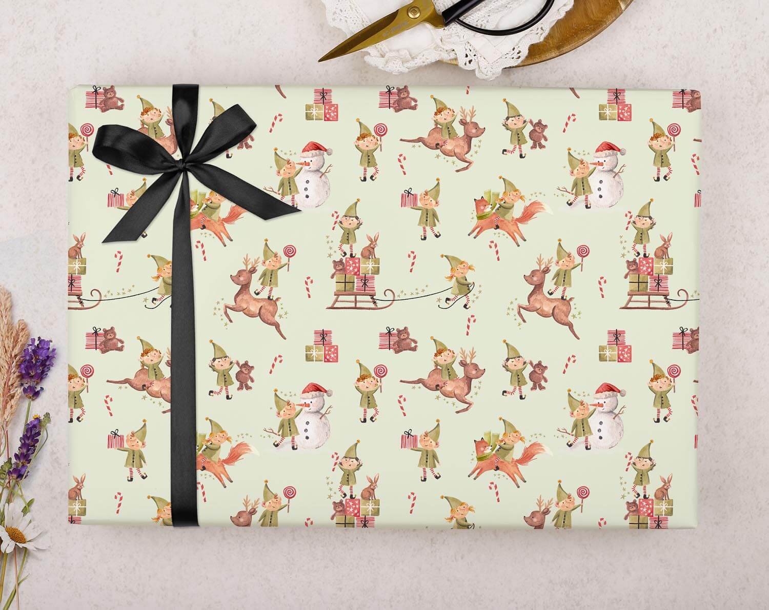 Green Santa's Elf Wrapping Paper. Wrapping Paper designed by Making Meadows
