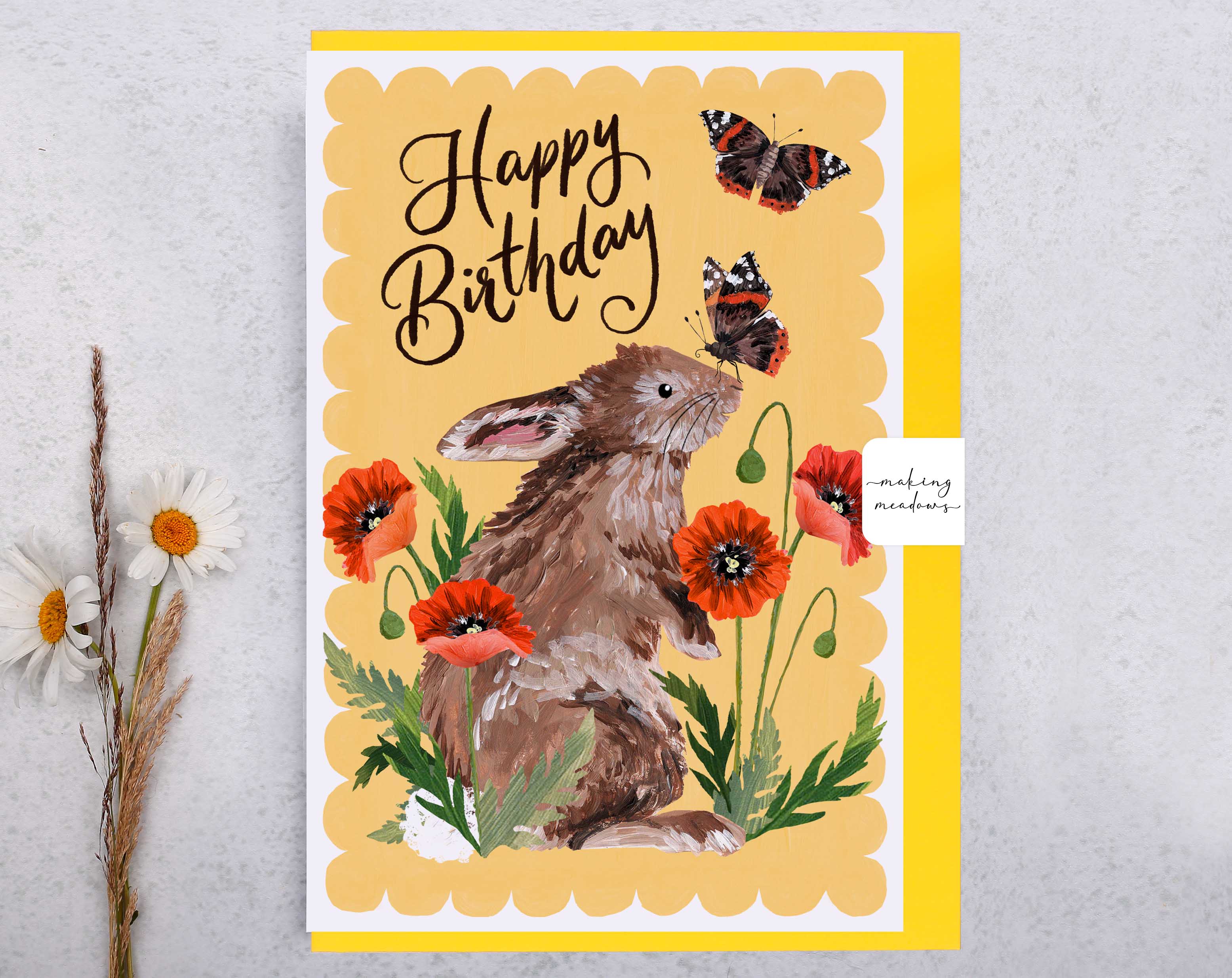 Hedgerow Rabbit Happy Birthday Card