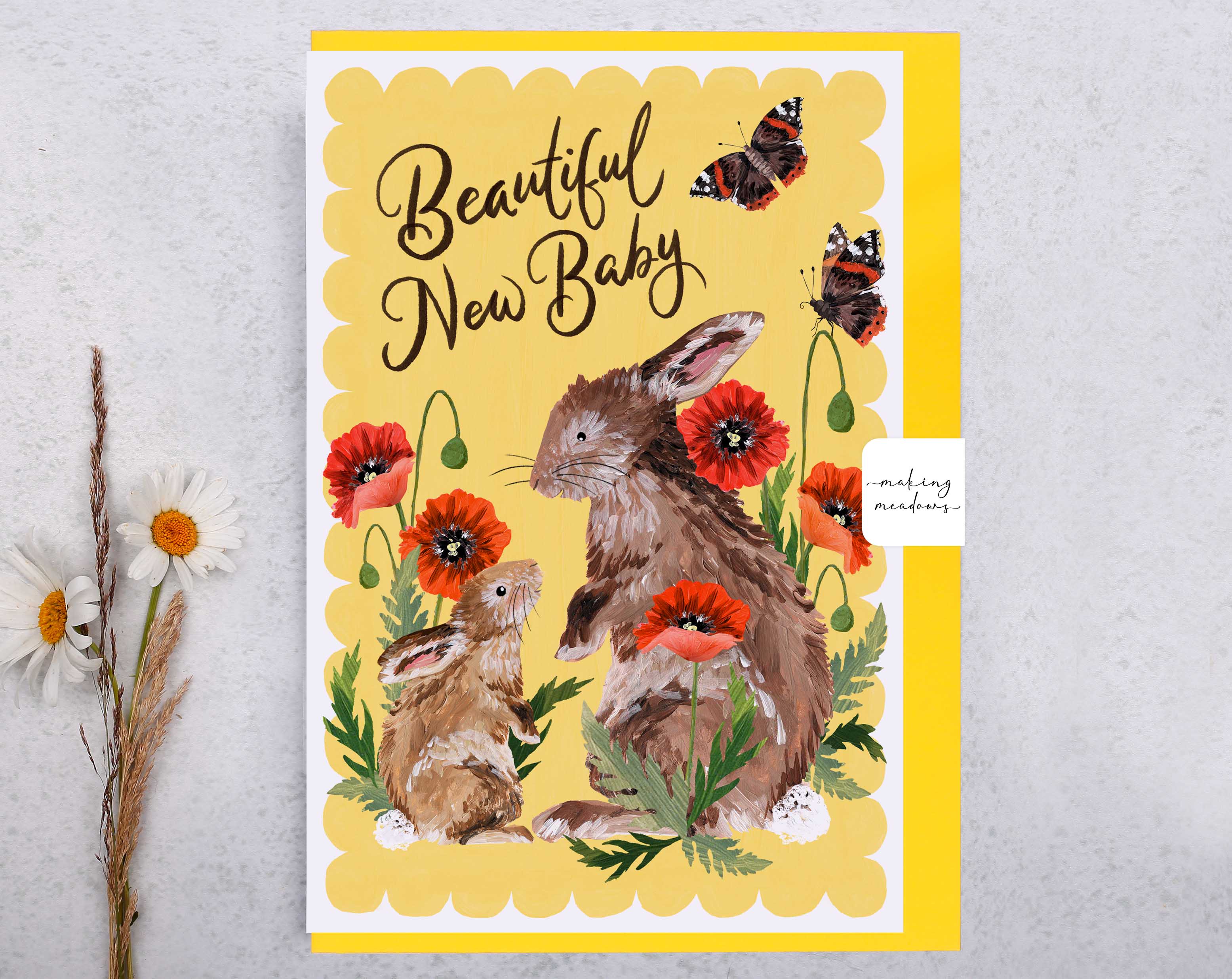 Hedgerow Rabbit New Baby Card