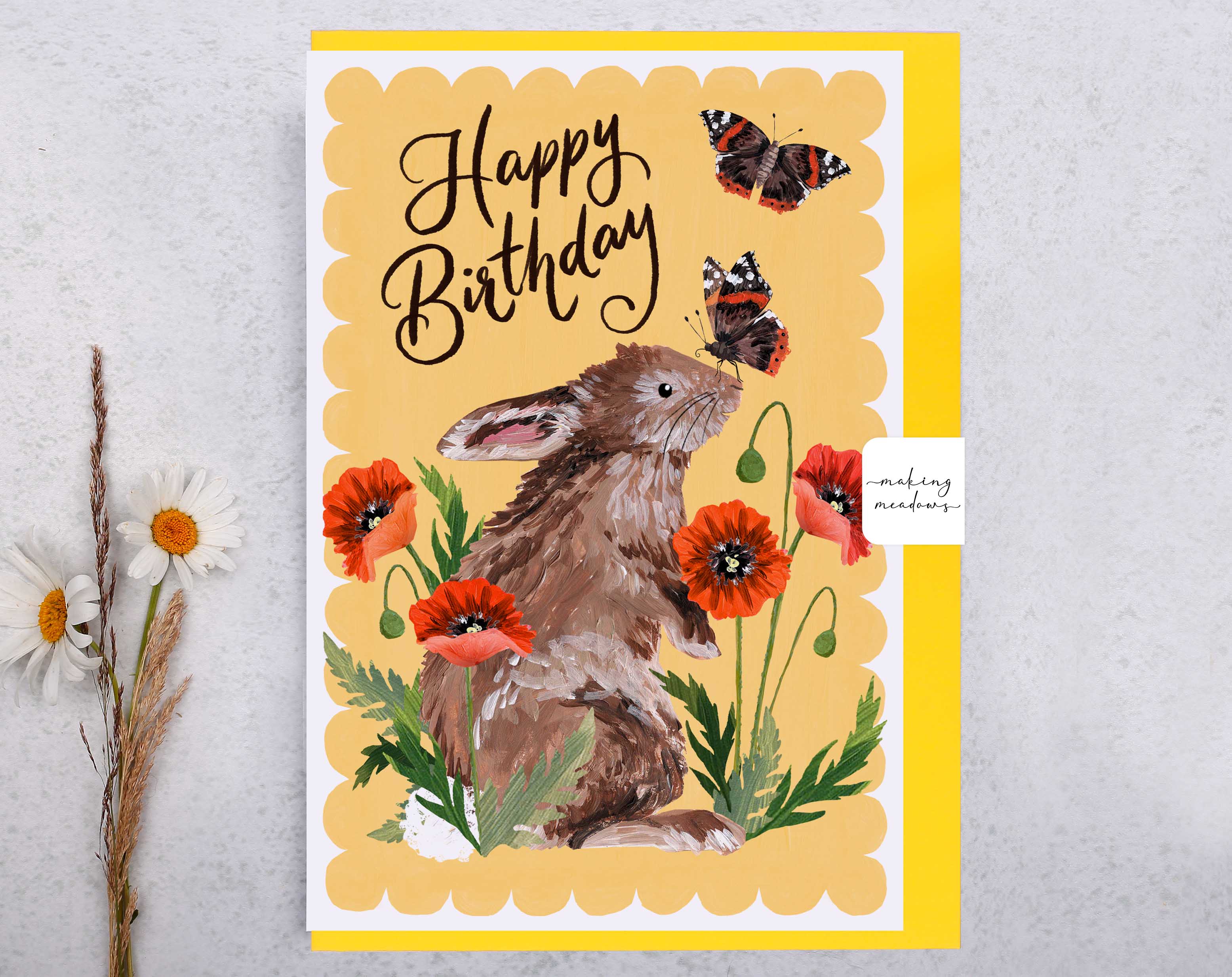 Hedgerow Rabbit Happy Birthday Card. Greeting & Note Cards designed by Making Meadows