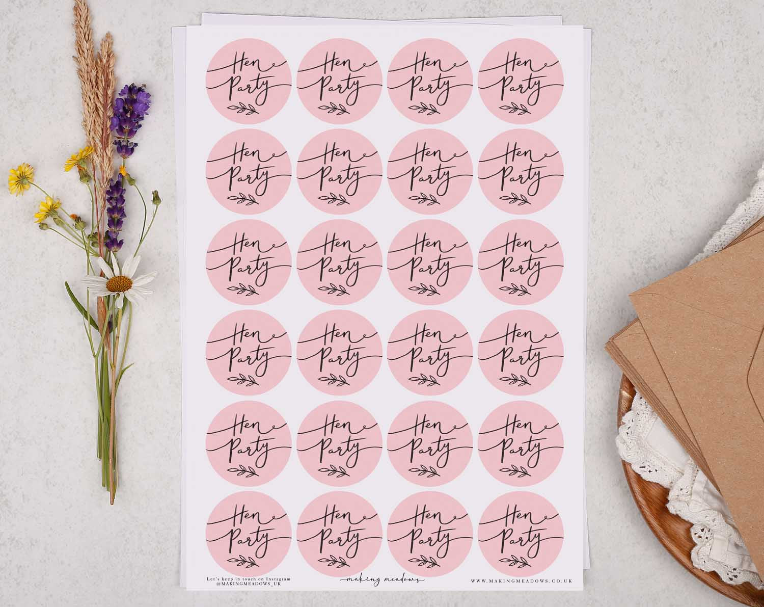 botanical 'Hen Party' circle sticker sheets