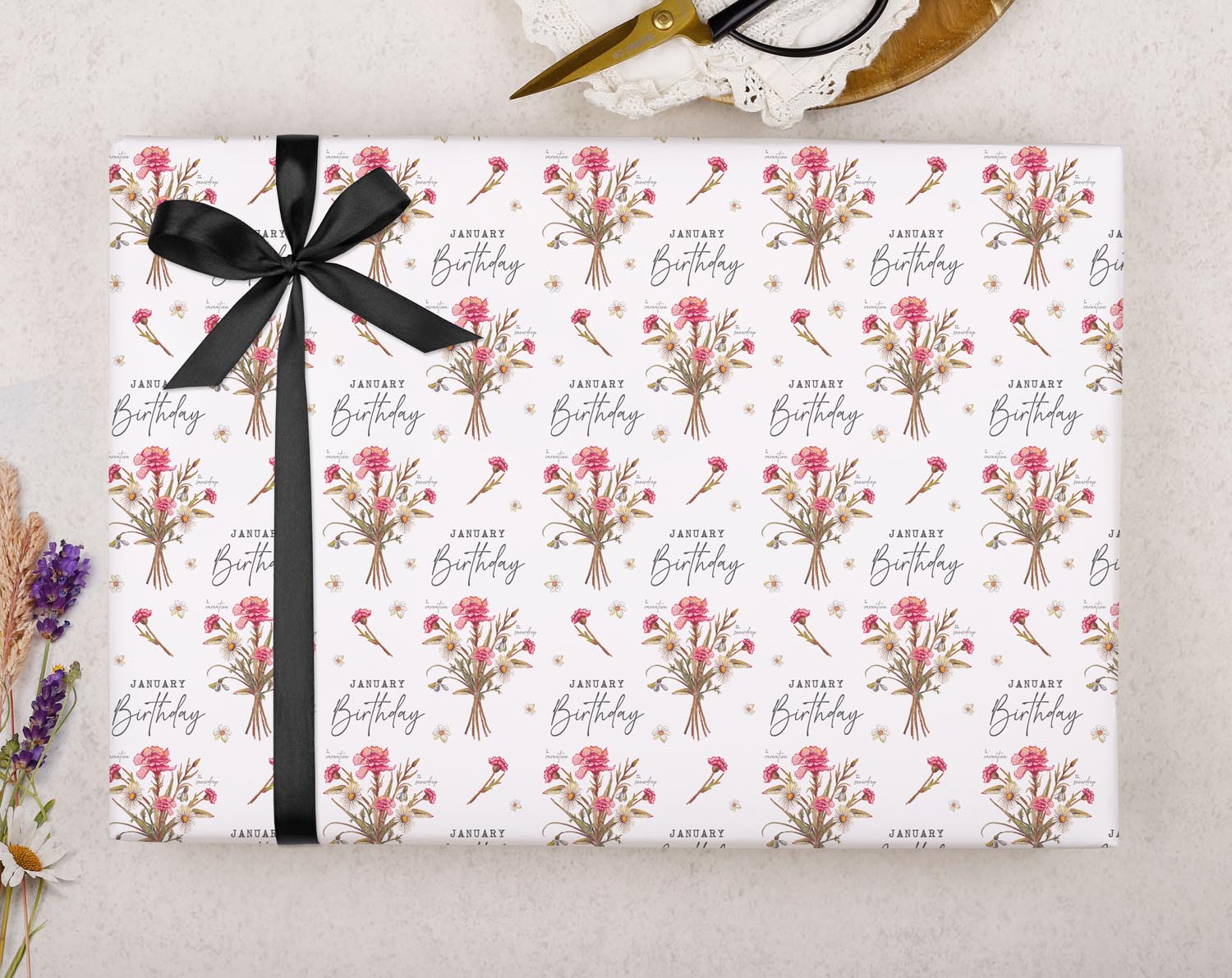 January Birthday Wrapping Paper. Wrapping Paper designed by Making Meadows