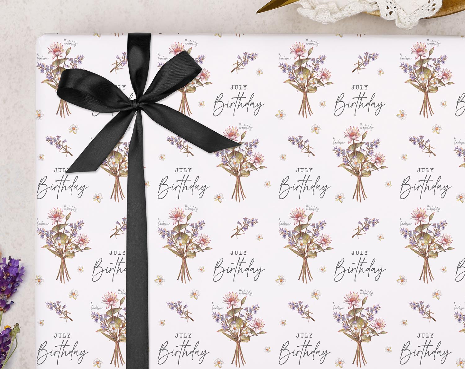 July Birthday Wrapping Paper. Wrapping Paper designed by Making Meadows