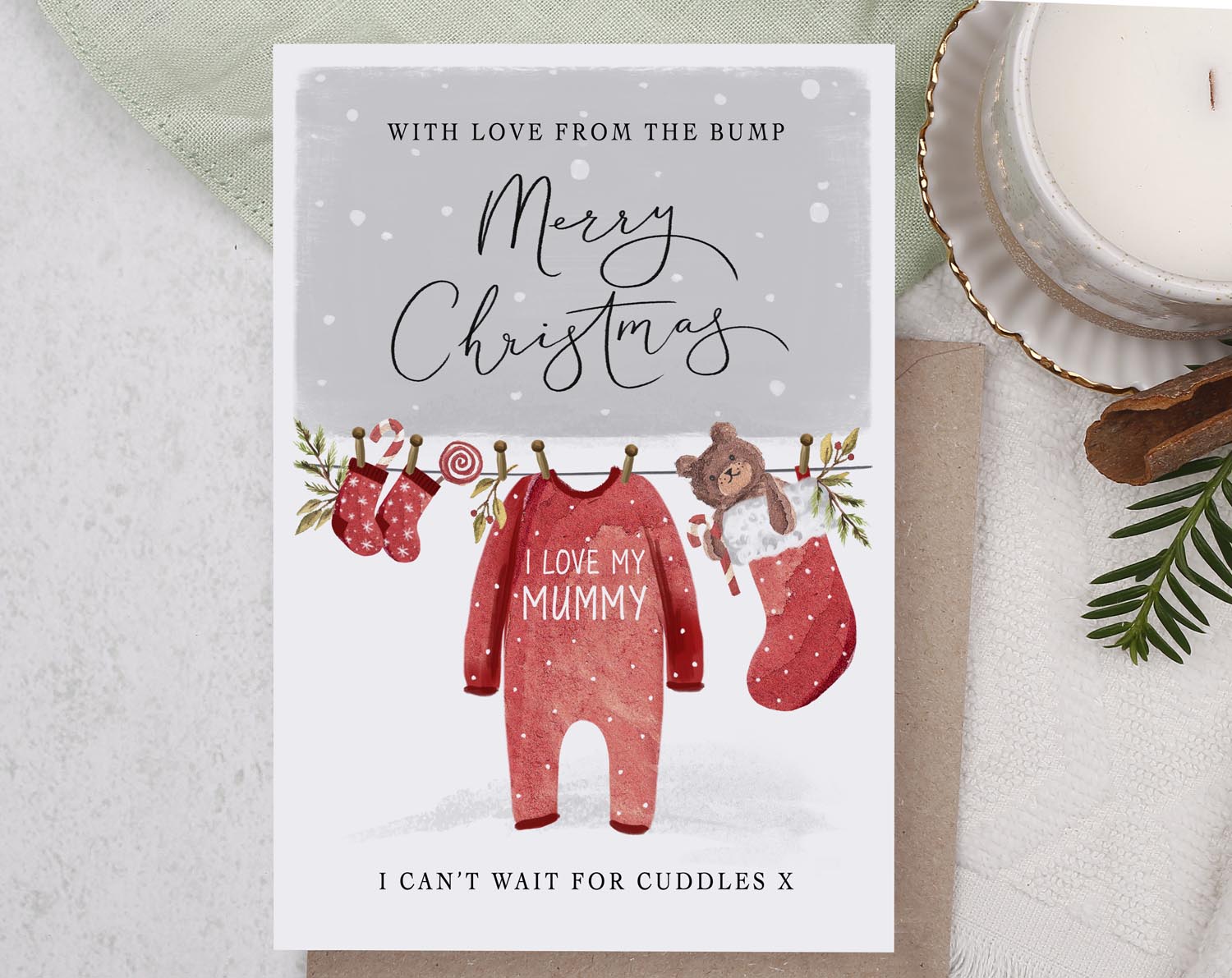 Love From The Bump Mummy Christmas Card. Greeting & Note Cards designed by Making Meadows