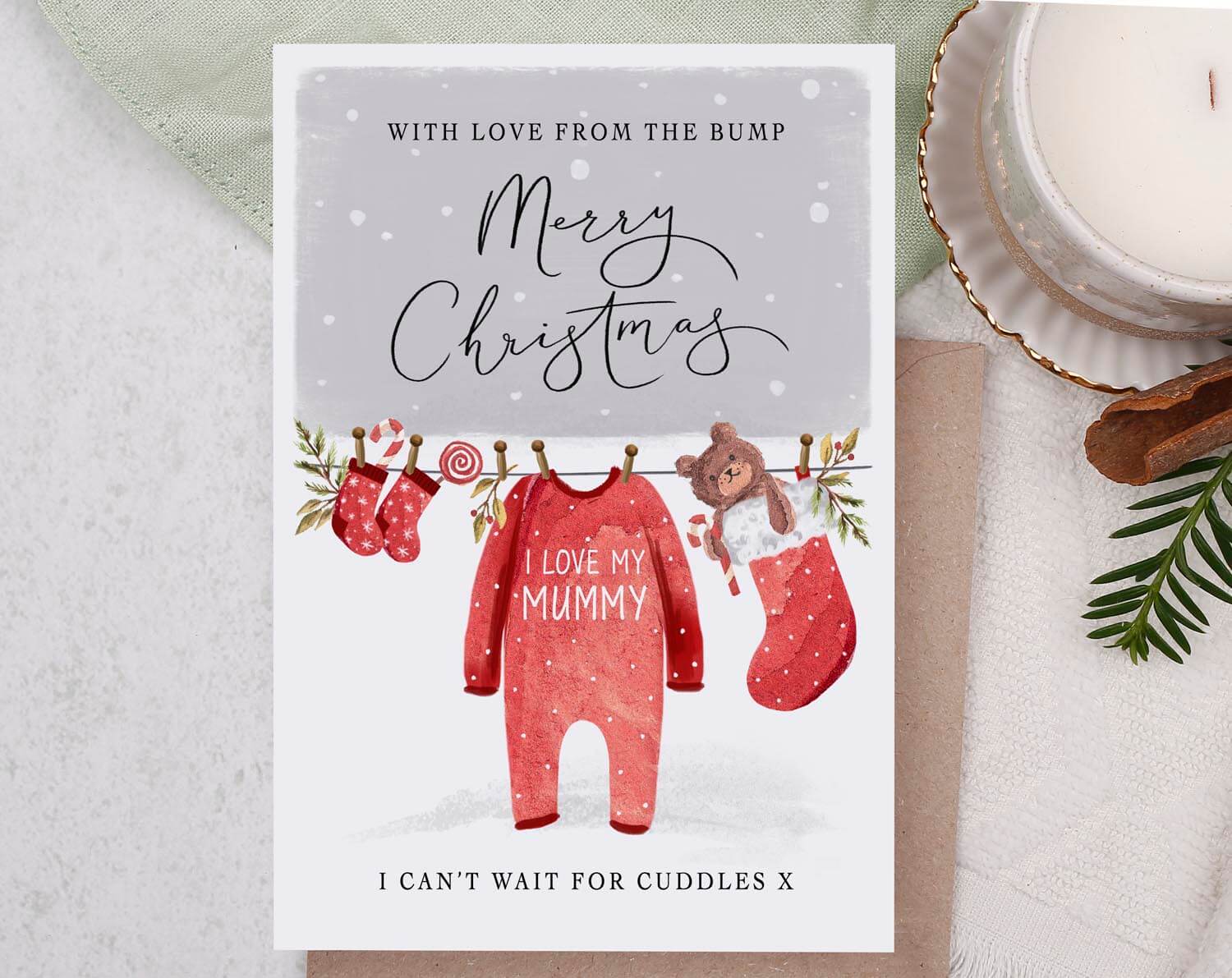 Love From The Bump Mummy Christmas Card. Greeting & Note Cards designed by Making Meadows