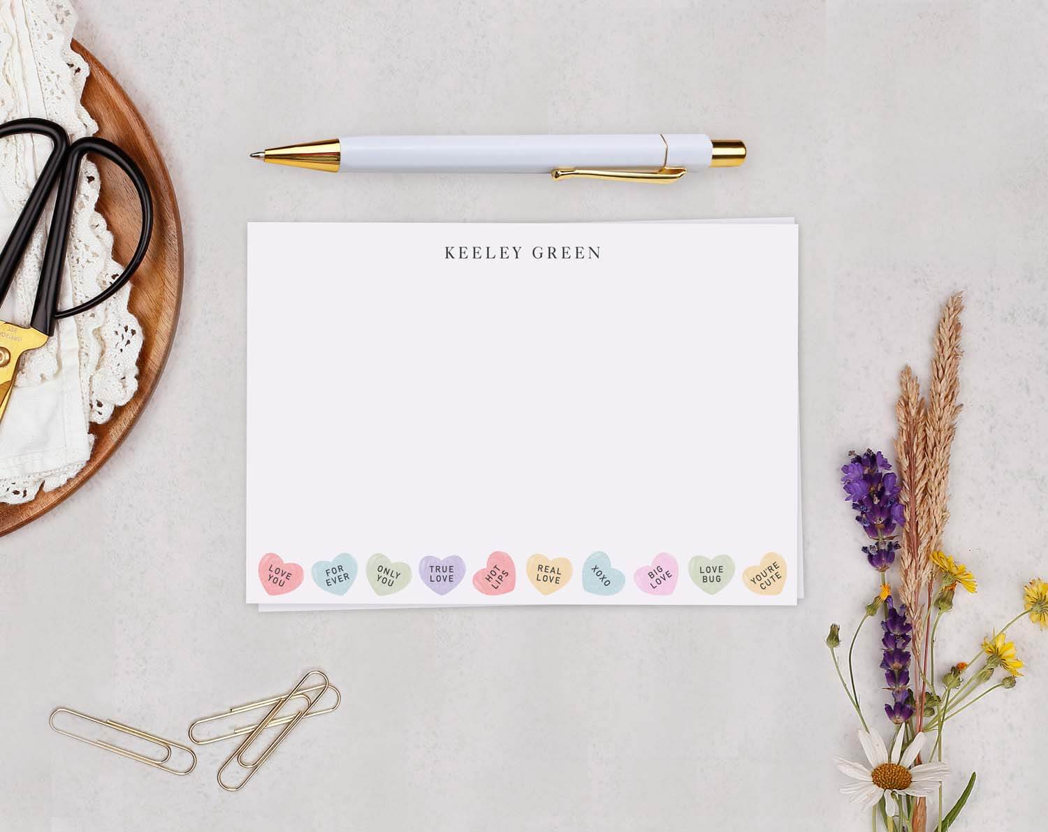 Love Heart Personalised Note cards featuring colorful heart designs, ideal for heartfelt messages and special occasions.