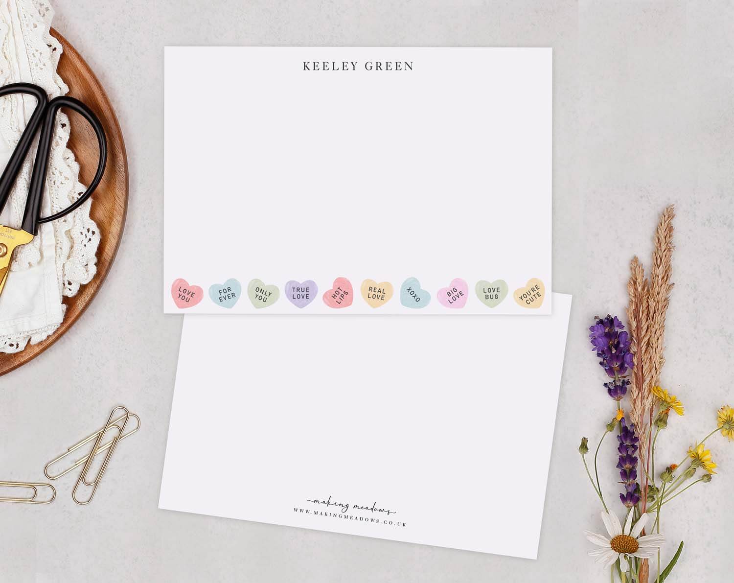 Love Heart Personalised Note cards with colorful heart designs for heartfelt messages and special occasions.