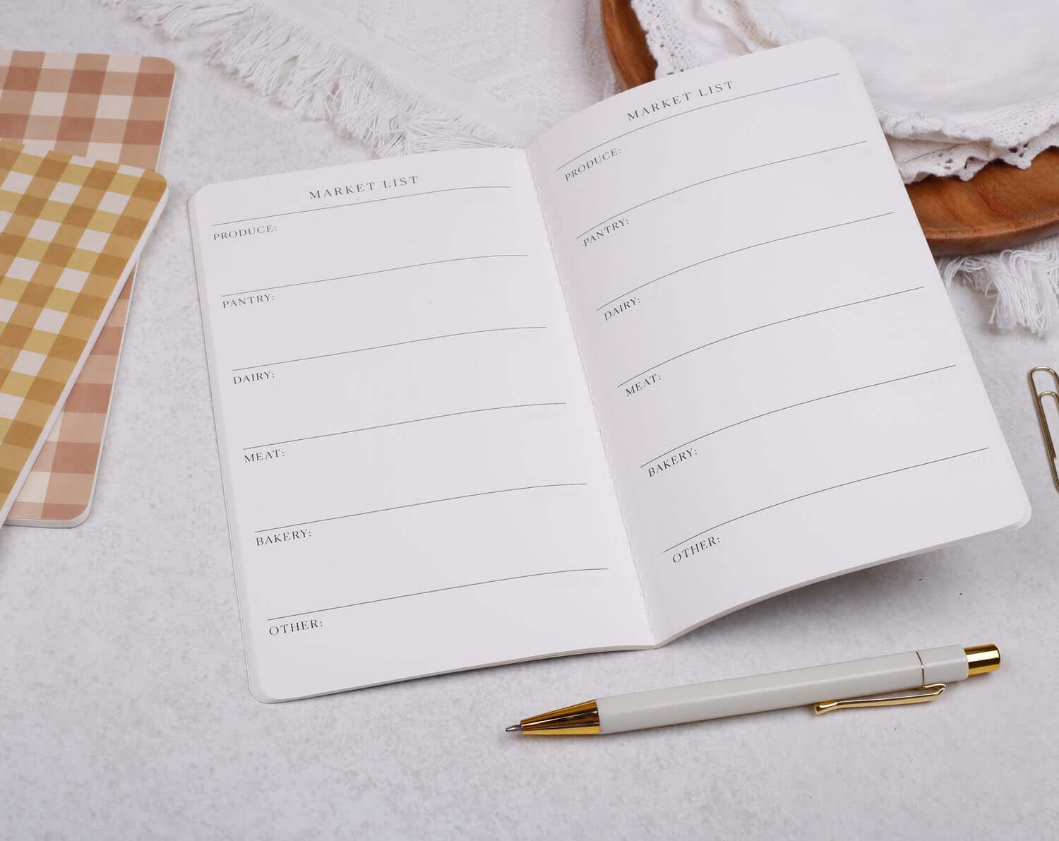 Meal Planner, Recipe Ideas & Market List Gingham Notebook Set. Stationery designed by Making Meadows