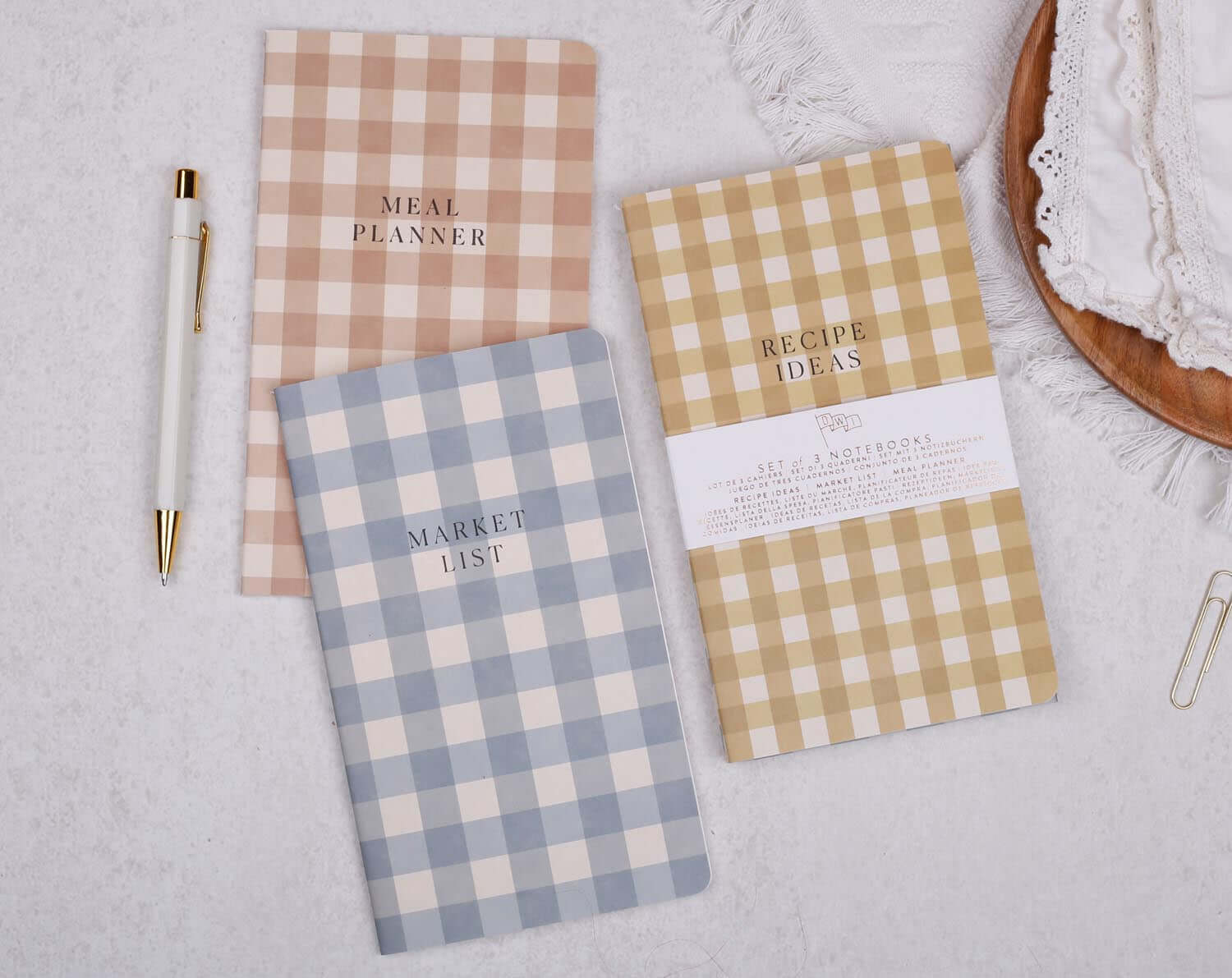 Meal Planner, Recipe Ideas & Market List Gingham Notebook Set. Stationery designed by Making Meadows