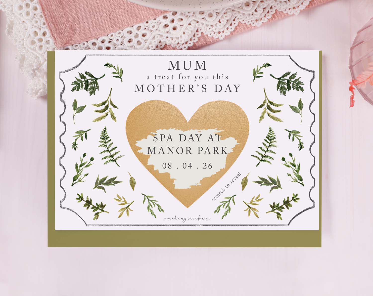 Botanical Mum Gift Reveal Scratch Card