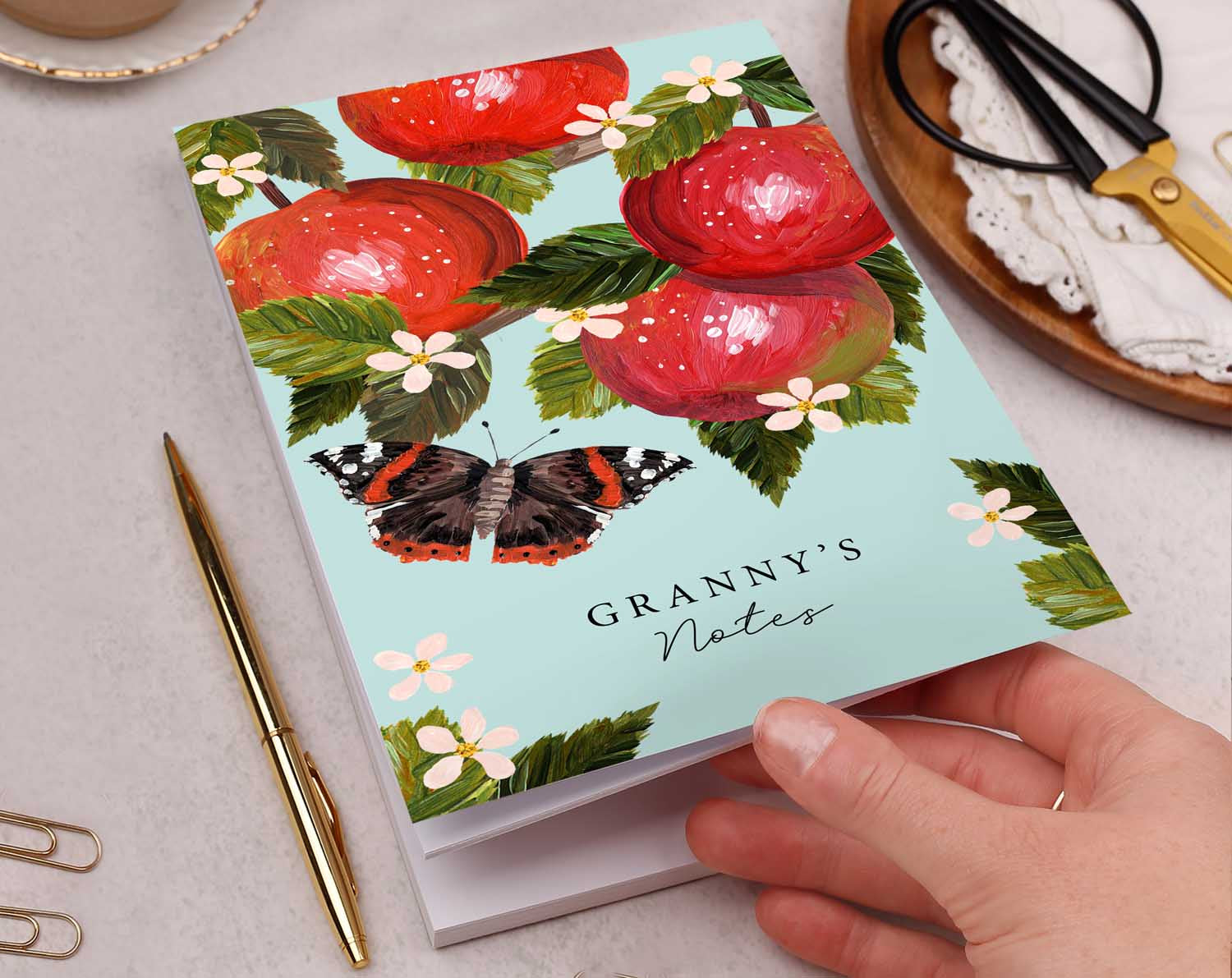 customisable apple and butterfly notebook