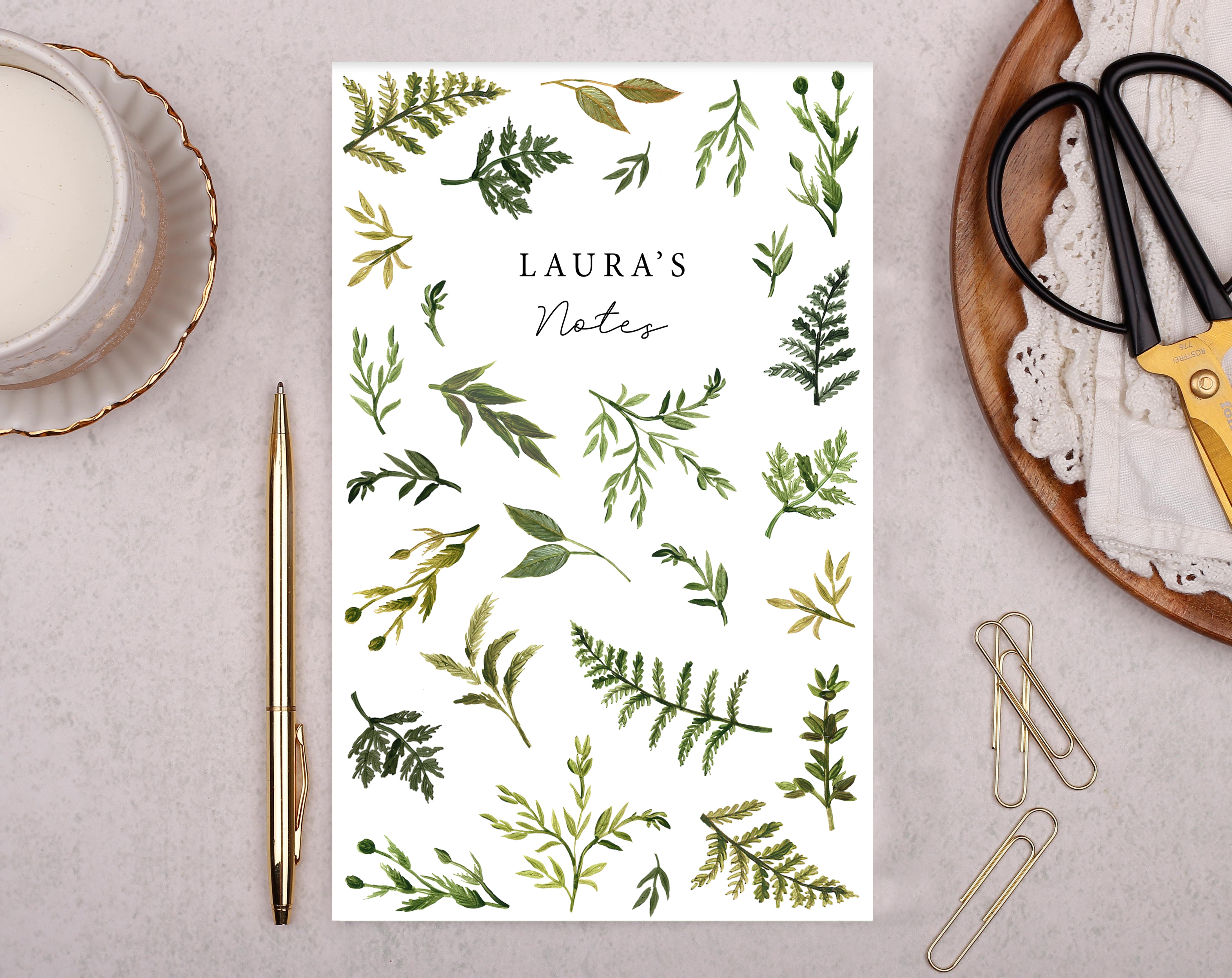 customisable botanical fern notebook