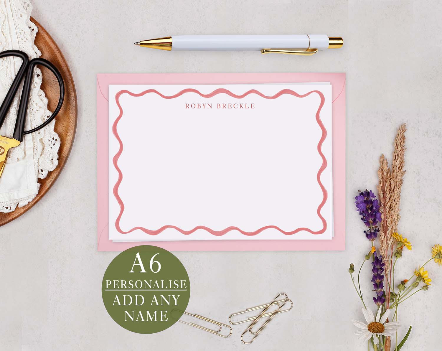 Pink Wavy Personalised Notecard