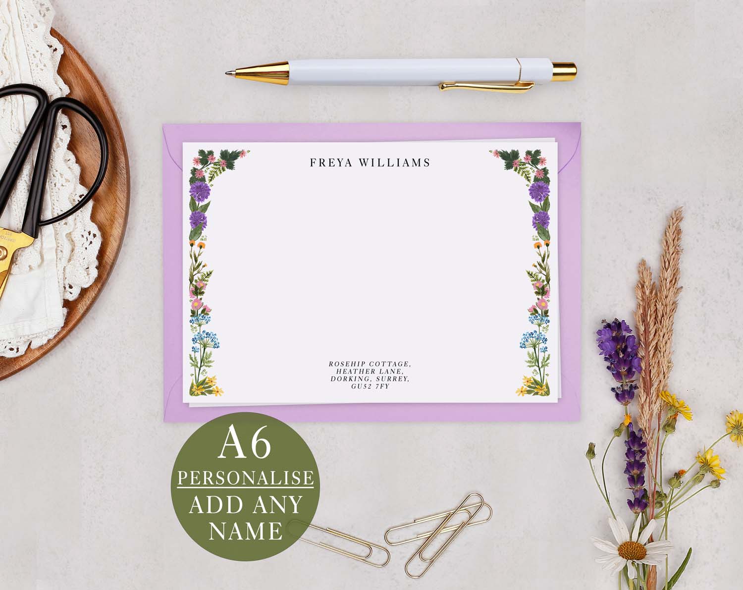 Meadow Floral Personalised Notecard