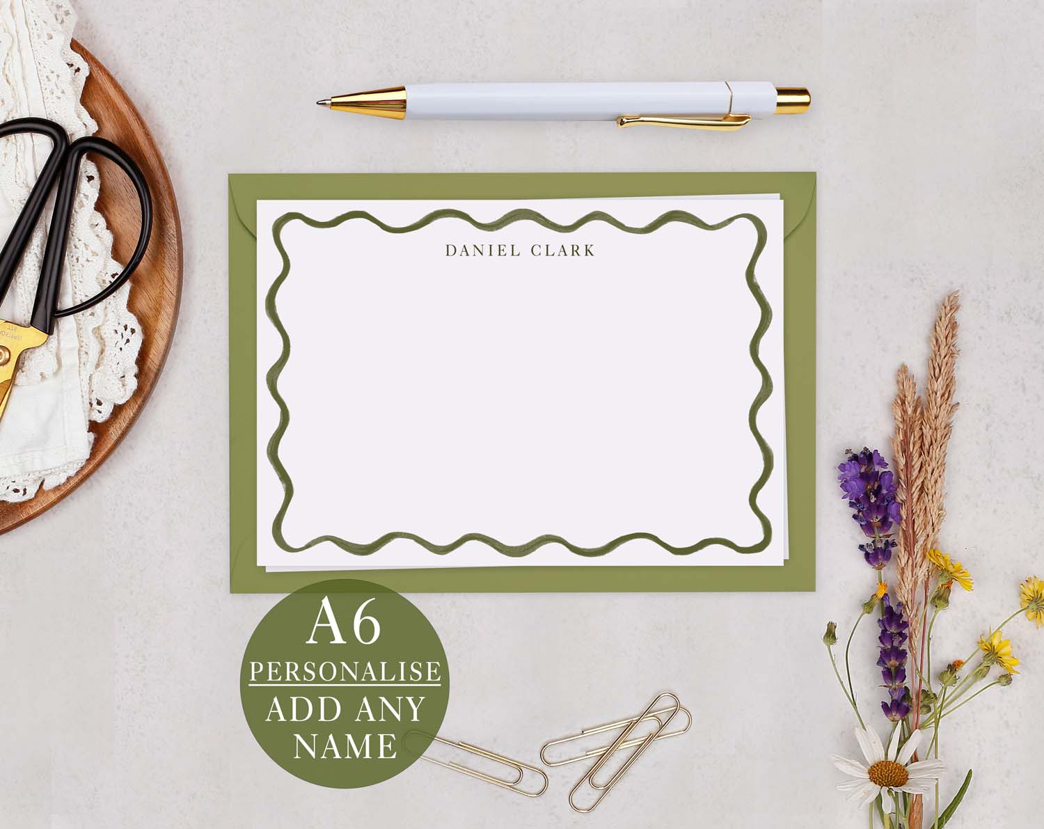 Green Wavy Personalised Notecard