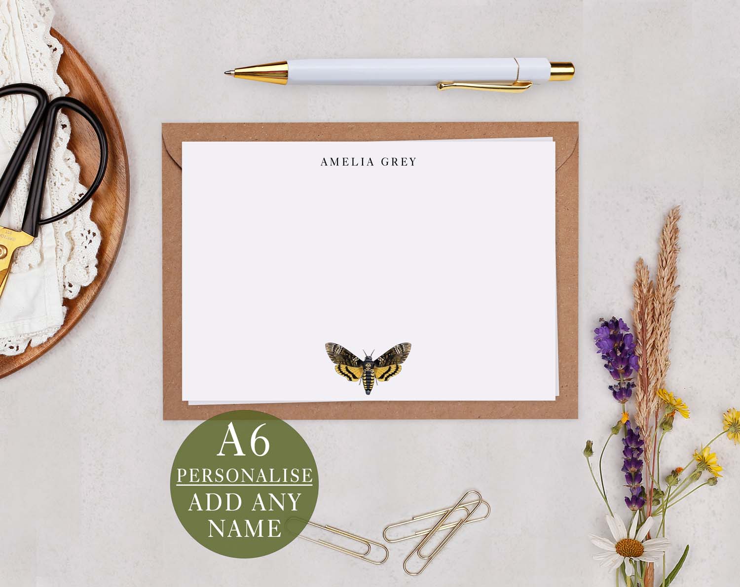 Gothic Hawk Moth Personalised Notecard