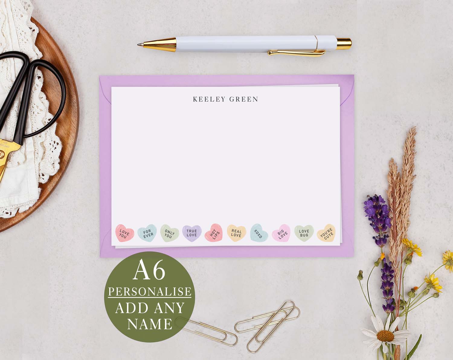 Love Heart Personalised Notecard