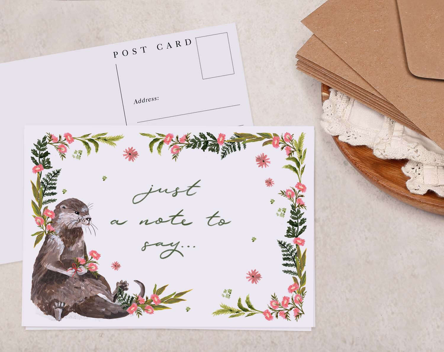 Otter Just A Note to Say Postcard. Post Cards designed by Making Meadows