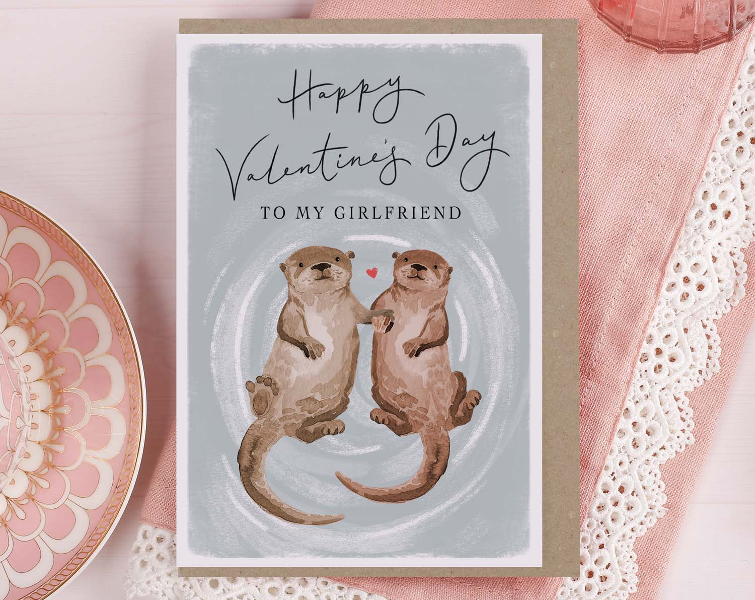 Otter Valentine Card For Girlfriend. Greeting & Note Cards designed by Making Meadows