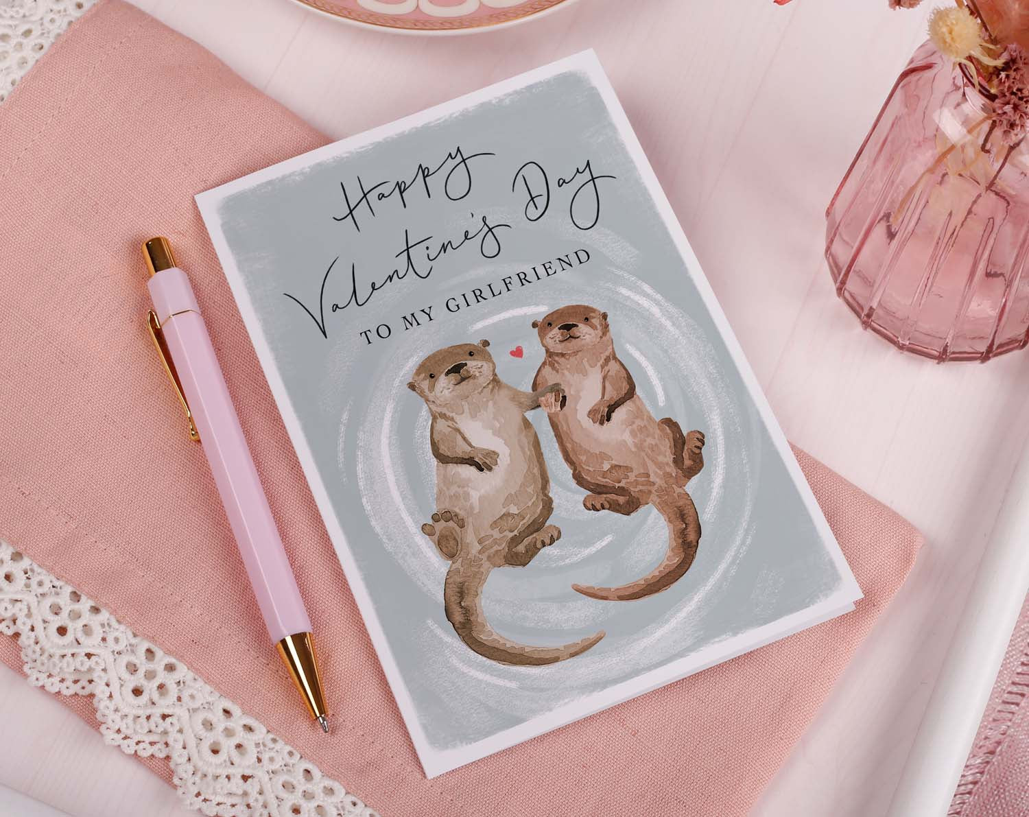 Otter Valentine Card For Girlfriend. Greeting & Note Cards designed by Making Meadows