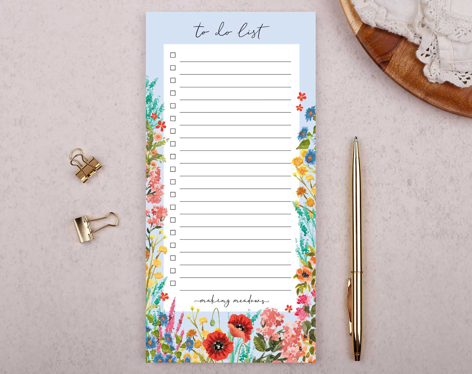 blue floral tear off to do list pad with 50 pages