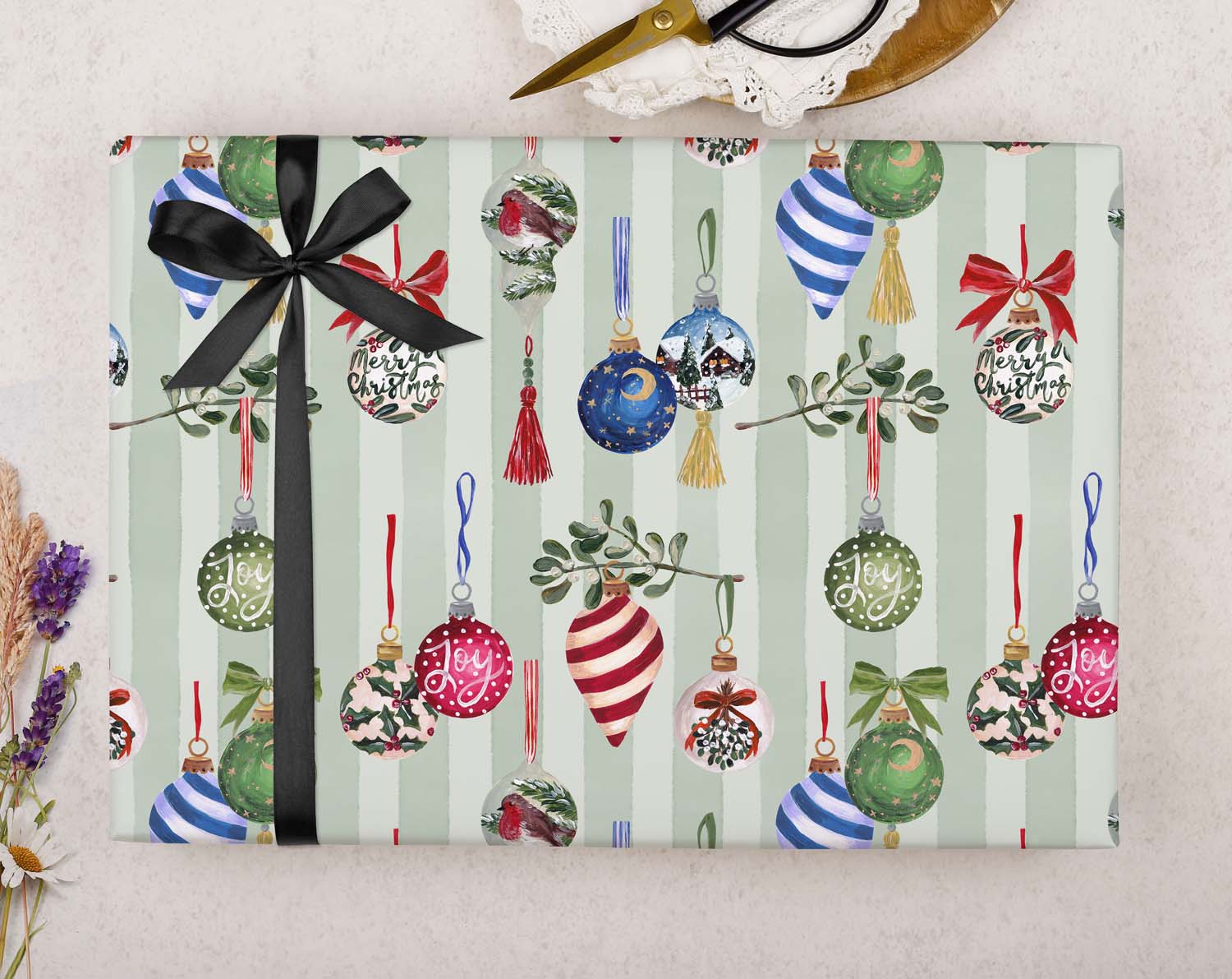 Vintage Bauble Christmas Wrapping Paper designed by Making Meadows