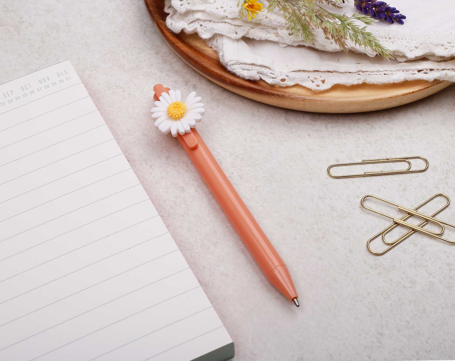 Peach Daisy Ballpoint Pen. Pens designed by Making Meadows