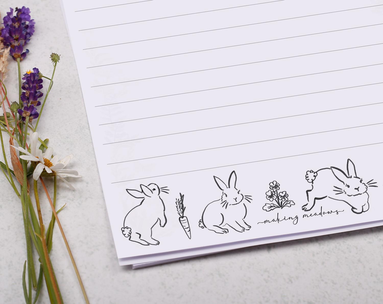 Personalised A5 writing paper with Bunny Rabbits. Stationery designed by Making Meadows