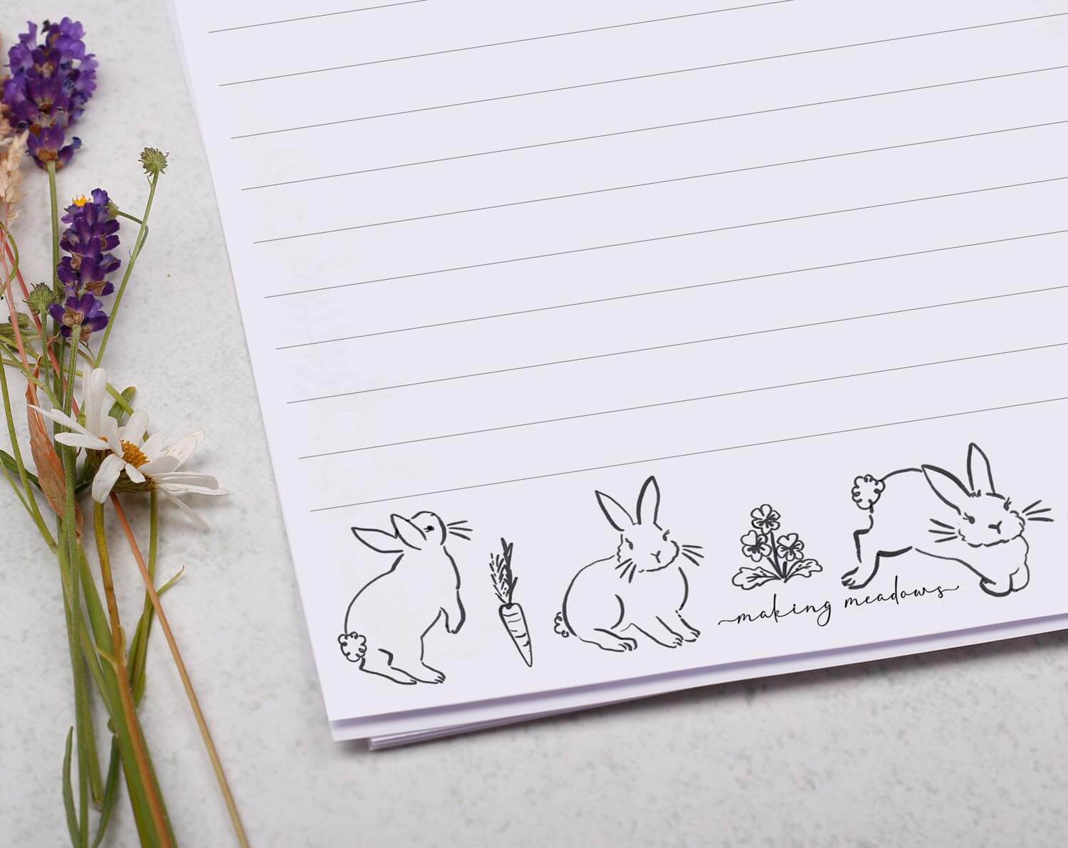 Personalised A5 writing paper with Bunny Rabbits. Stationery designed by Making Meadows