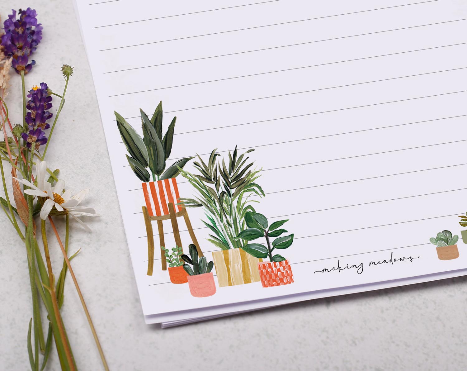 Personalised A5 writing paper with House & Garden Plants. Stationery designed by Making Meadows