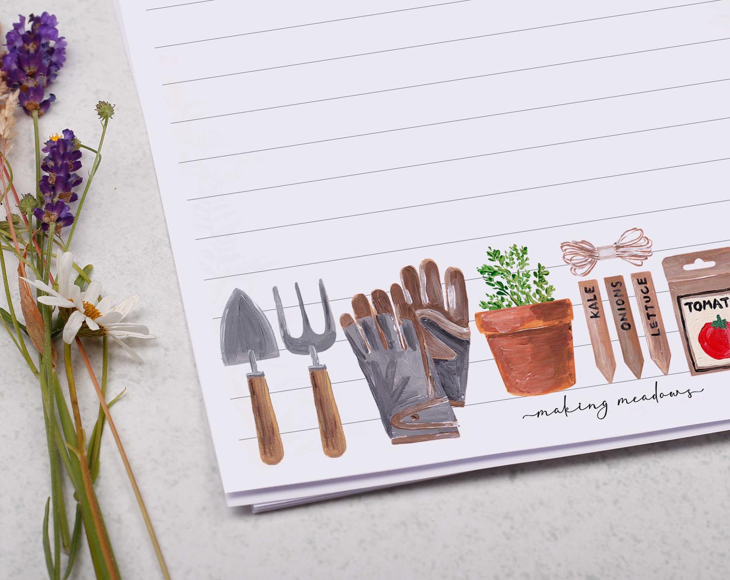 Personalised A5 writing paper with Vegetable Gardening. Stationery designed by Making Meadows