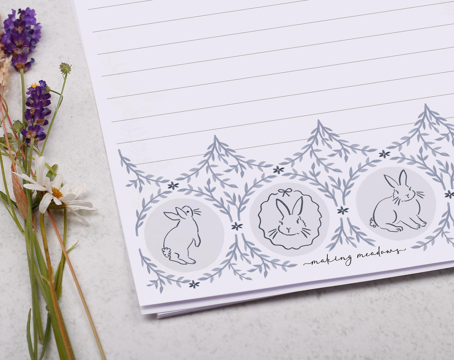 Personalised A5 writing paper with Victorian Rabbit Design. Stationery designed by Making Meadows