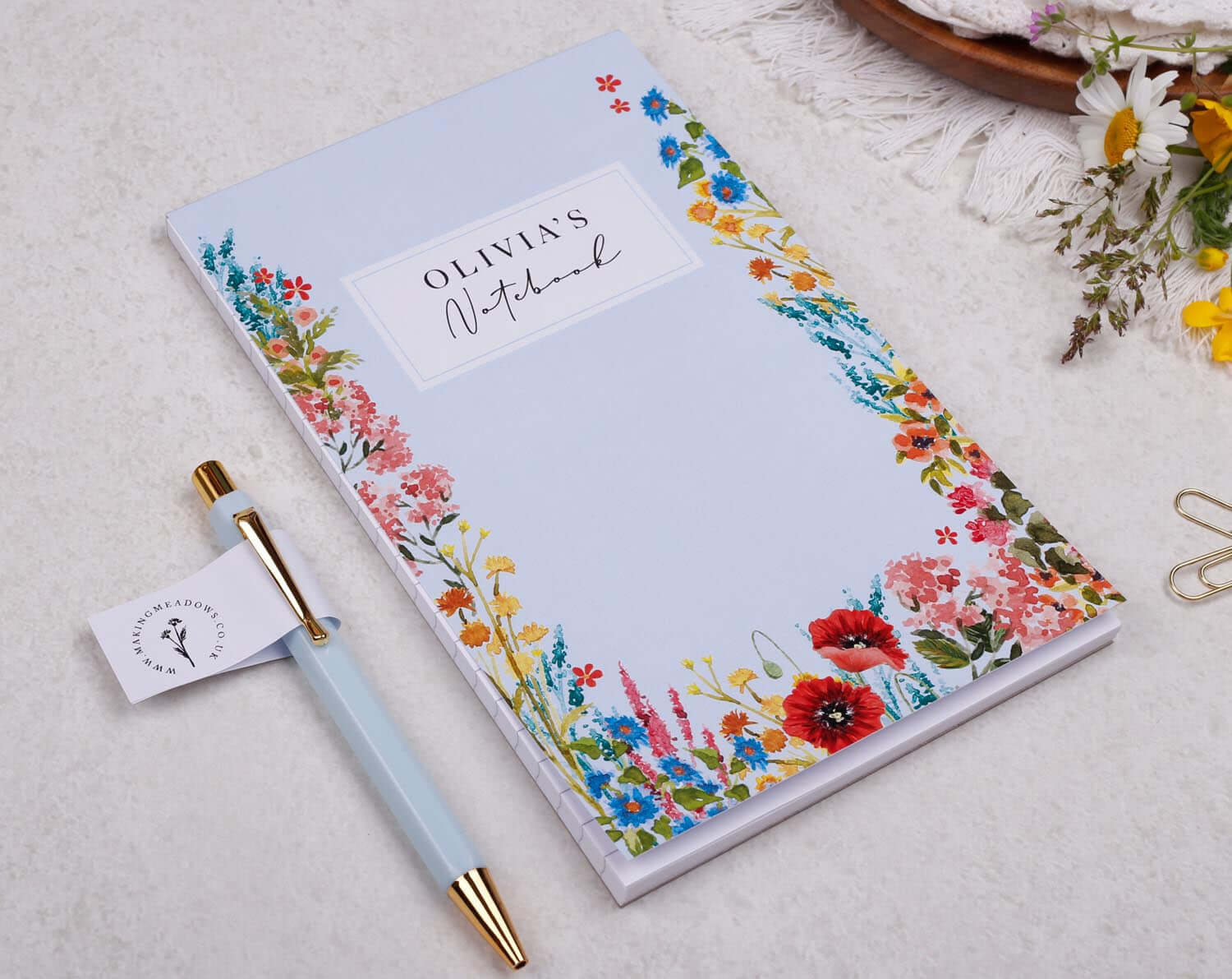Personalised Blue Floral Stationery Box. Notebooks & Notepads designed by Making Meadows