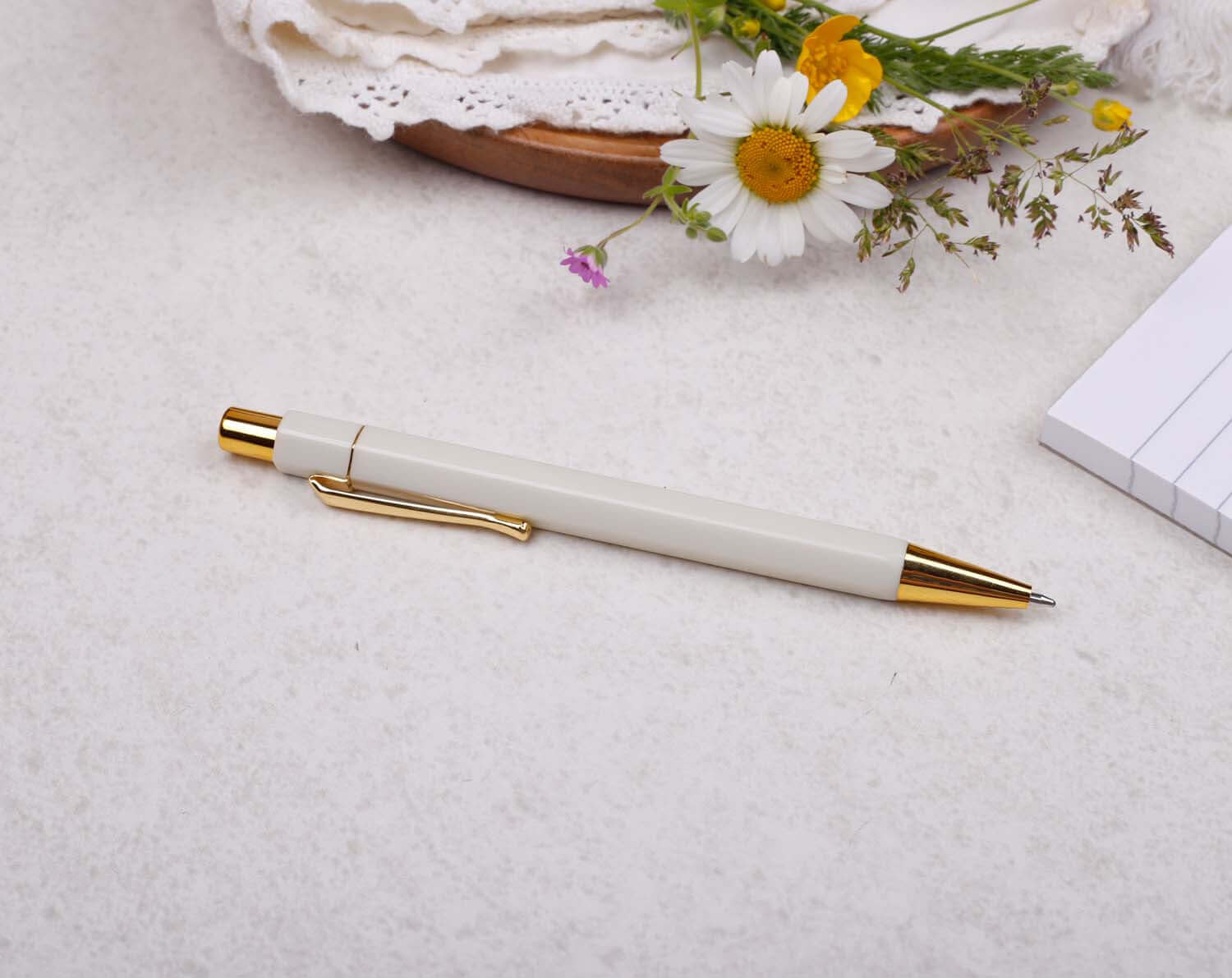 luxury cream and gold ballpoint pen with hexagonal barrel